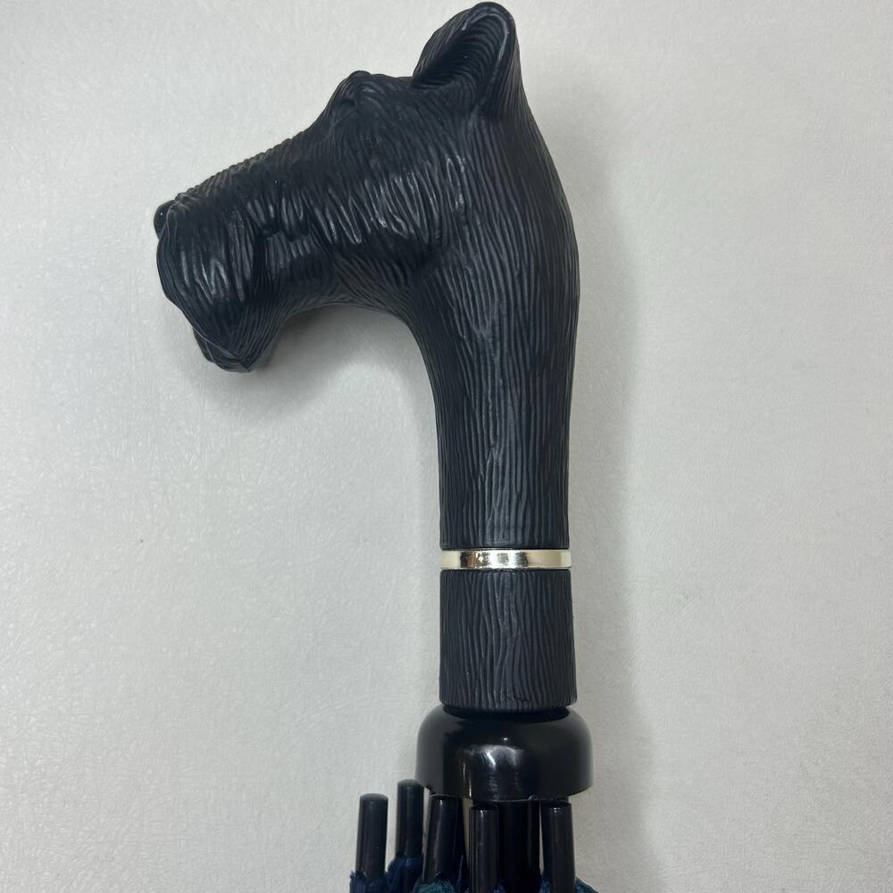 Vintage Aramis Scottish Terrier Dog Head Handle Umbrella Black Watch Plaid